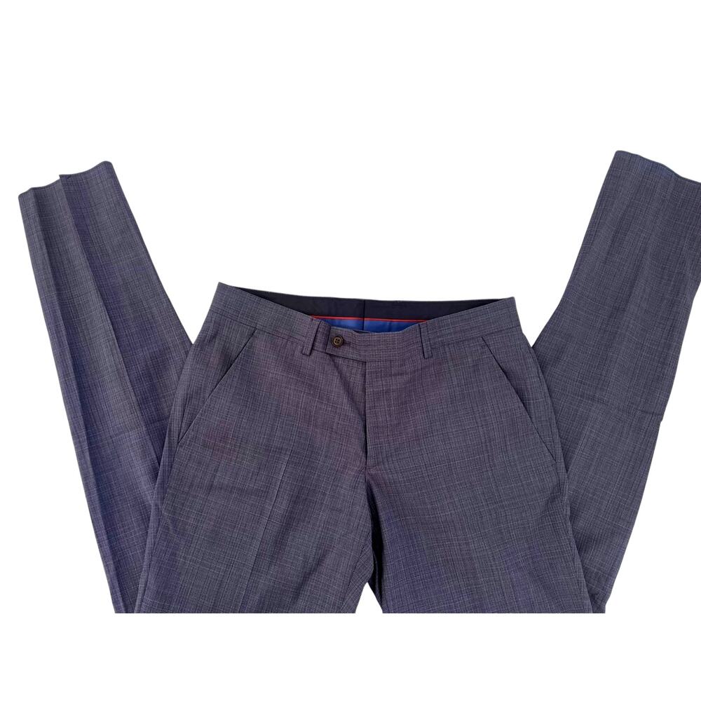 Ted Baker Karl Slim Fit 100% Wool Dress Pants, Micro Plaid Blue | 33 Short Unhem - Picture 14 of 14